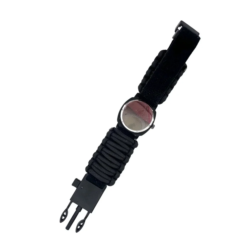 Survival Tactical Watch Mens Paracord Compass Whistle Serrated Tool Black